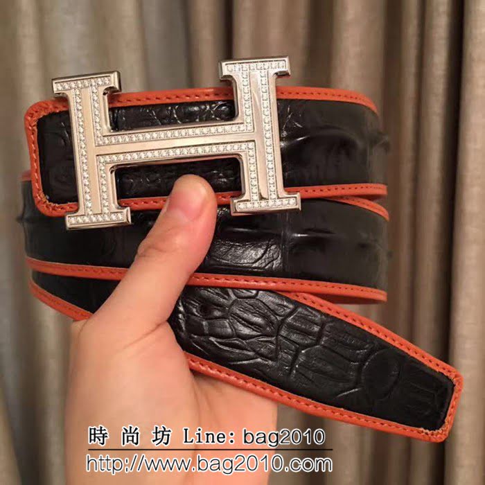 愛馬仕HERMES 義大利頂級進口頭層鱷魚骨皮紋 高端男士皮帶 HHG1283